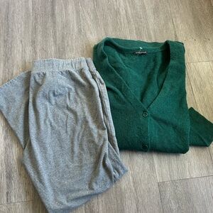 Eileen Fisher Deep Green Cardigan and organic pants